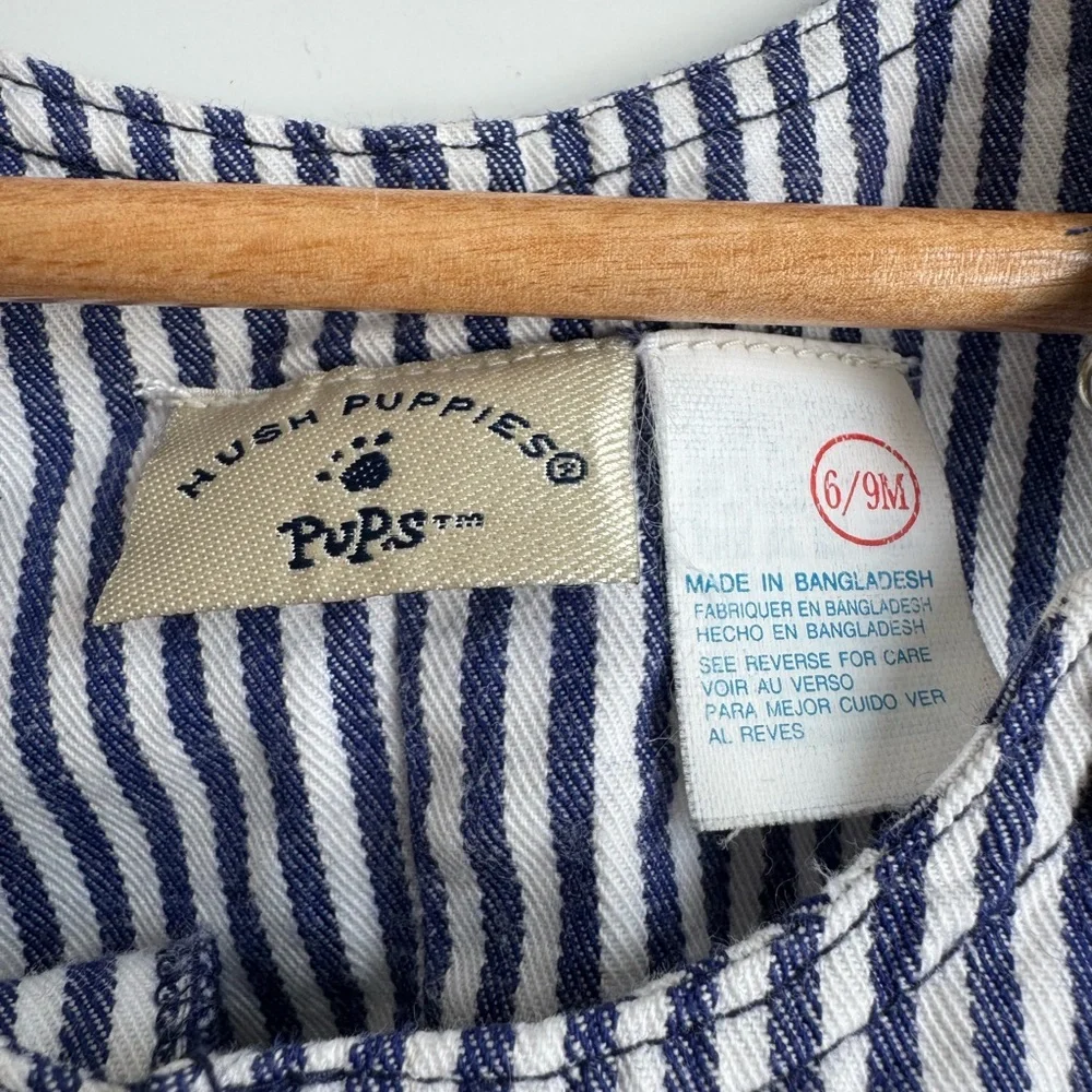 Hush Puppies Pup Blue White Stripe Overall Vintage 6‎ 9 months sail away